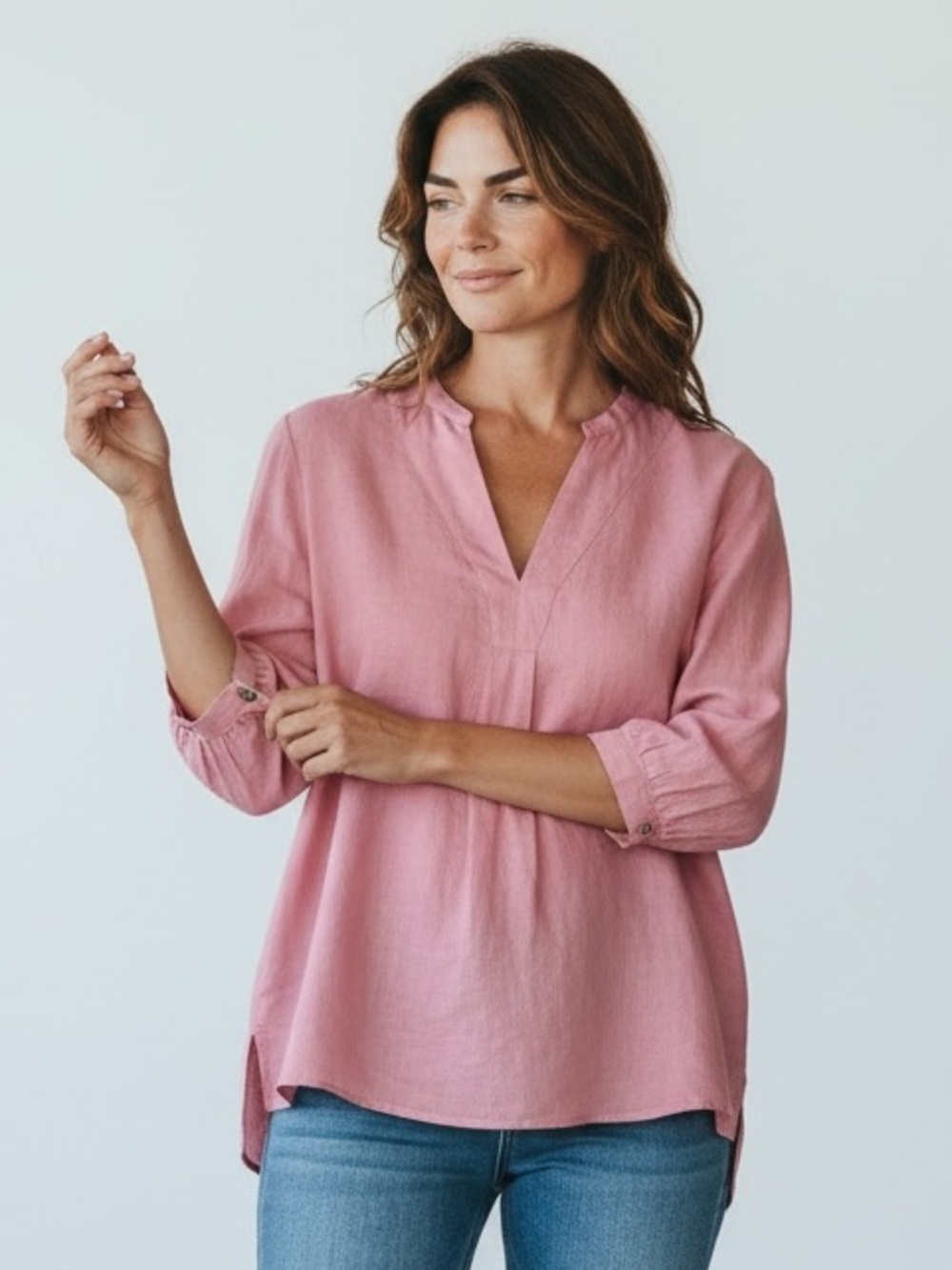 Lintico Dusty Rose Joanna 100% Linen Popover Shirt Relaxed Beach Coastal Large